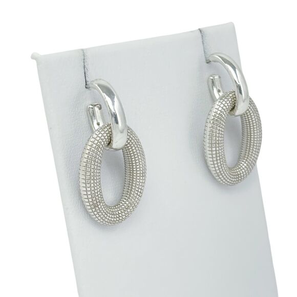 Vintage Sterling Silver 3.5cm Textured Oval Drop Earrings - Picture 3 of 7